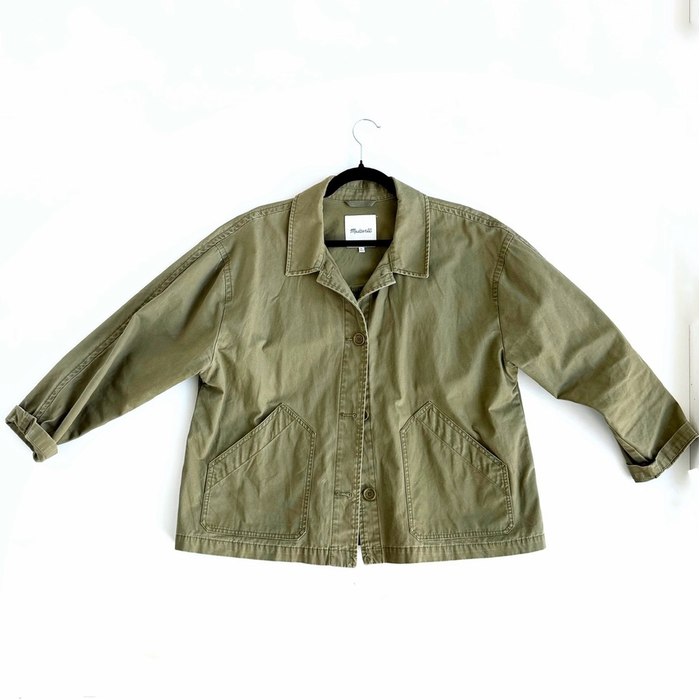 Madewell Olive Green Cropped Utility Jacket Boxy Cotton XL - Picture 3 of 7